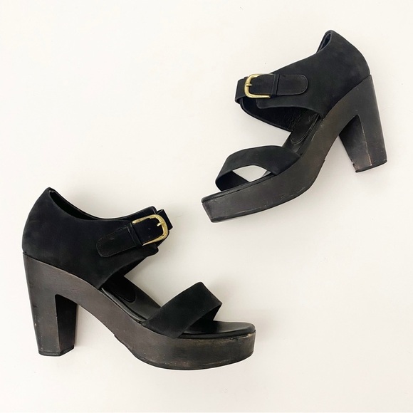 Rachel Comey || Wooden Sole Platforms Heels Sandals Buckle Clogs Black 8.5 - Picture 1 of 10
